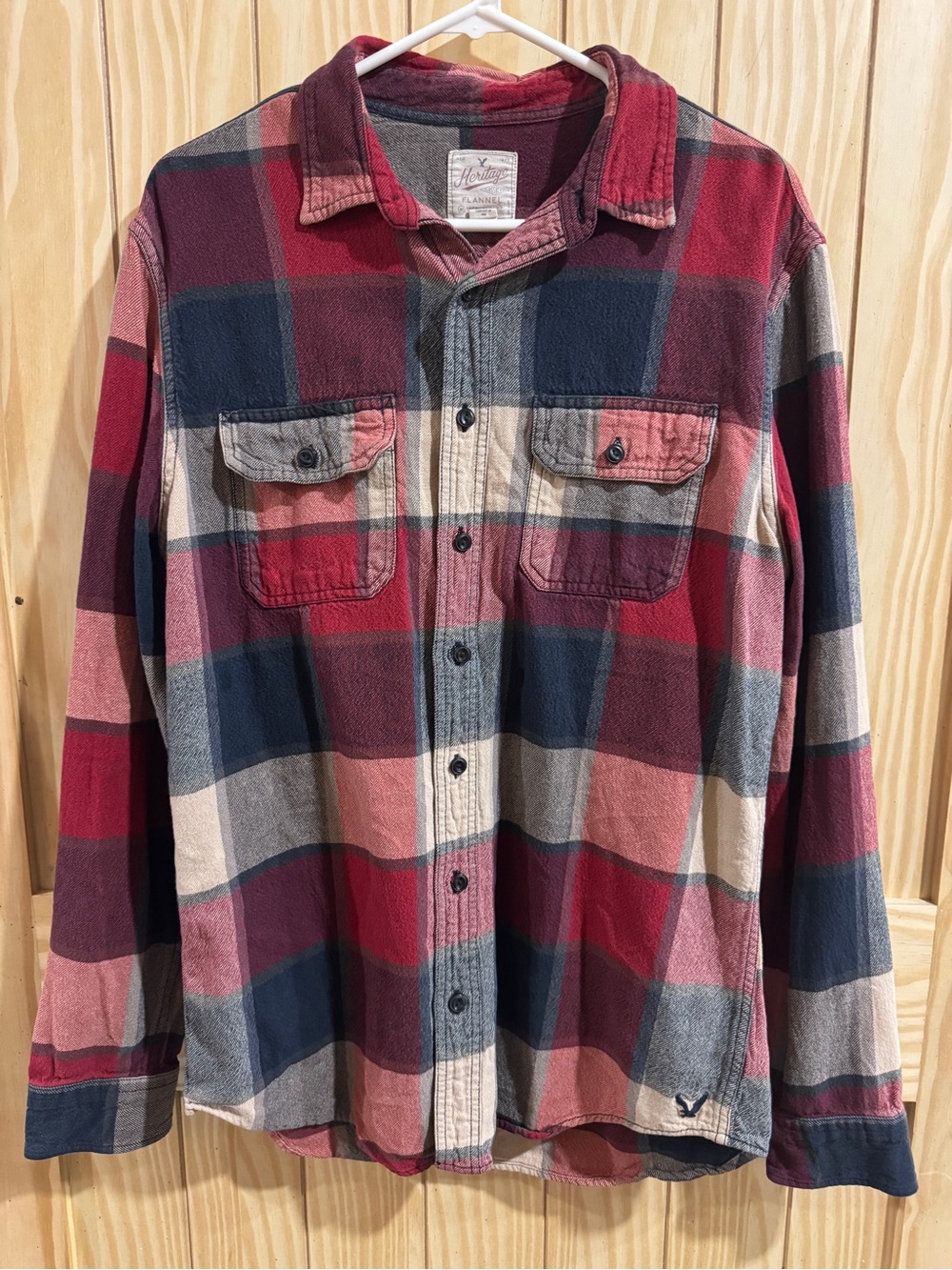American Eagle Outfitters Men’s Plaid Button-Down Shirt - Red, Navy, Gray